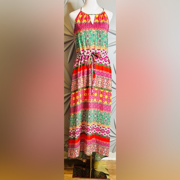 Collective Concept SZ XS red/yellow multicolored hi/low maxi dress. Bust 35” - Picture 2 of 3